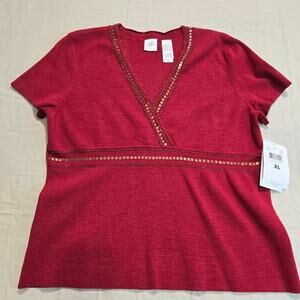 NWT Emma James Silk Blend Babydoll Knit Top Moroccan Spice Sequin Detail Sz XL